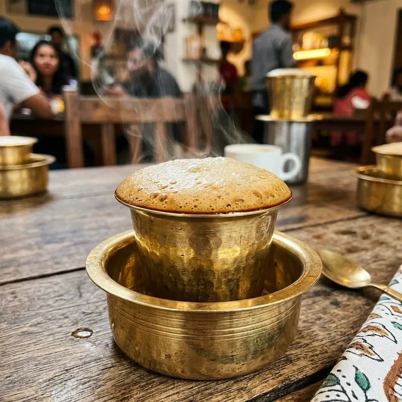 Filter coffee in a brass davara